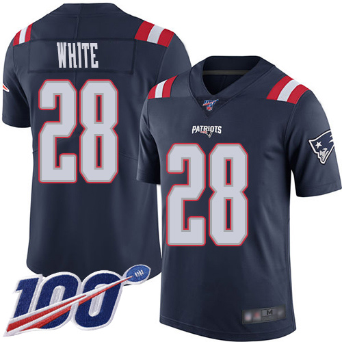 New England Patriots Football #28 100th Season Rush Limited Navy Blue Men James White NFL Jersey->women nfl jersey->Women Jersey